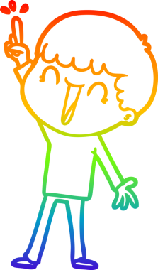 Gökkuşağı gradyan çizimi bir insan tarafından çizilmiş harika bir fikri olan bir karikatür adamın çizimi