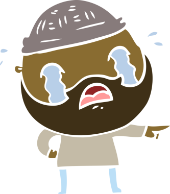 Düz renkli çizgi film sakallı adam bir insan tarafından çizilmiş ağlıyor.