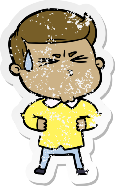 Bir insan tarafından çizilmiş terleyen bir çizgi film karakterinin sıkıntılı çıkartması.