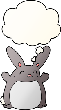 Düşünce baloncuklu çizgi film tavşanı bir insan tarafından çizilmiş.