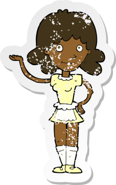 Bir insan tarafından çizilmiş bir çizgi film hizmetçisinin sıkıntılı retro yapıştırması.