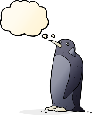 Bir insan tarafından çizilmiş düşünce baloncuklu penguen.