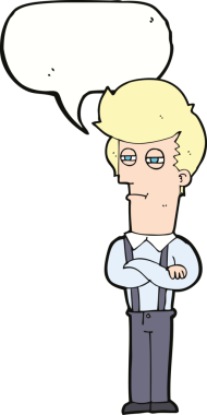 Bir insan tarafından çizilmiş konuşma baloncuğuyla rahatsız bir adam.