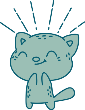 Bir insan tarafından çizilmiş geleneksel dövme stili mutlu bir kedinin çizimi