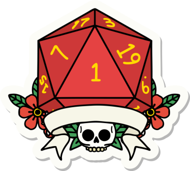 Bir insan tarafından çizilmiş doğal bir d20 zar etiketi.