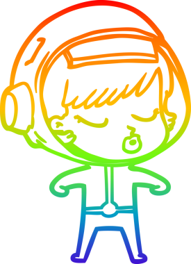 Gökkuşağı gradyan çizgi çizimi Bir insan tarafından çizilmiş güzel astronot kız