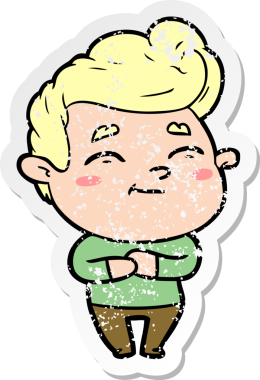 Bir insan tarafından çizilmiş mutlu bir çizgi film karakterinin sıkıntılı çıkartması.