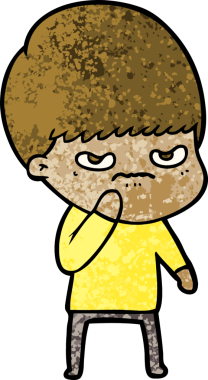 Bir insan tarafından çizilmiş kızgın çizgi film çocuğu.