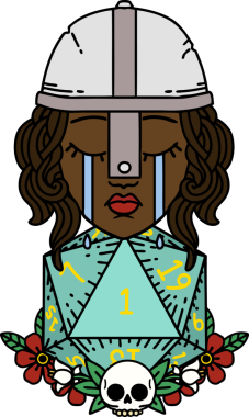 Retro Dövme Tarzı Ağlayan İnsan Dövüşçüsü Bir insan tarafından çizilmiş doğal bir D20 ruloyla