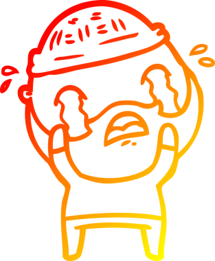 Bir insan tarafından çizilmiş ağlayan sakallı bir adamın sıcak çizgi çizimi.