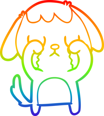 Gökkuşağı gradyan çizimi bir insan tarafından çizilmiş şirin bir çizgi köpeğin ağlaması.