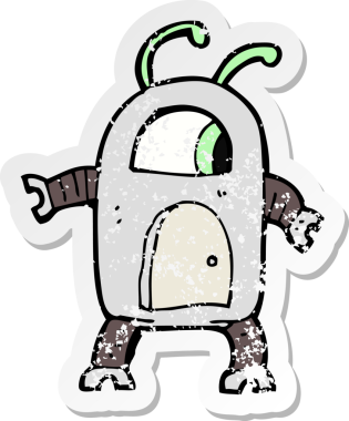 Bir insan tarafından çizilmiş uzaylı robot çizgi filminin gerilimli yapıştırması.