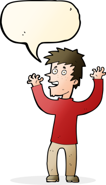 Bir insan tarafından çizilmiş konuşma balonuyla heyecanlı bir adam.