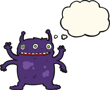 Bir insan tarafından çizilmiş düşünce baloncuğu olan uzaylı yaratık çizgi filmi.