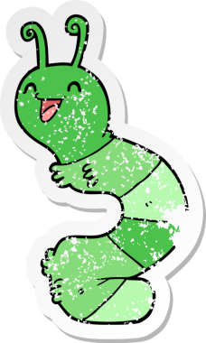 Bir insan tarafından çizilmiş mutlu tırtılın sıkıntılı çıkartması.