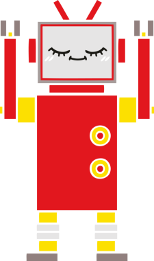 Bir insan tarafından çizilmiş düz renkli bir robot karikatürü
