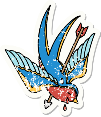 Bir insanın çizdiği okla delinmiş bir kırlangıç dövmesi.