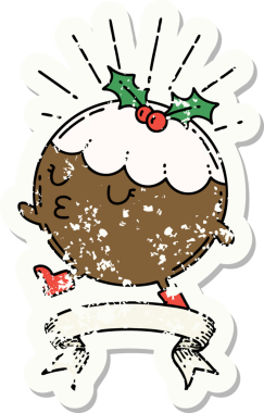 Bir insan tarafından çizilmiş dövme stili puding karakterinin eski bir çıkartması.