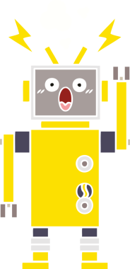 Bir insan tarafından çizilmiş düz renkli bir robot karikatürü