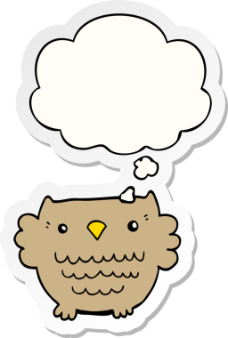 Düşünce baloncuğu insan tarafından çizilmiş bir çıkartma olan çizgi film baykuşu