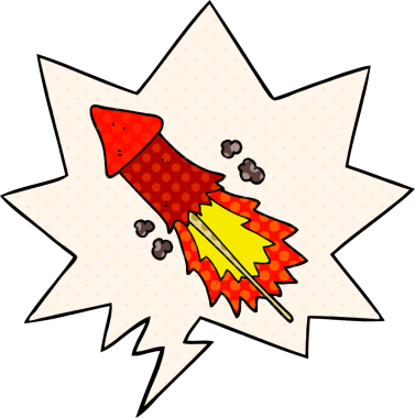 Bir insan tarafından çizilmiş çizgi roman tarzında konuşma baloncuğu olan havai fişekler.