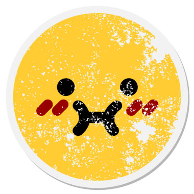 Bir insan tarafından çizilmiş sevimli, kararsız, dairesel bir yüz çıkartması.