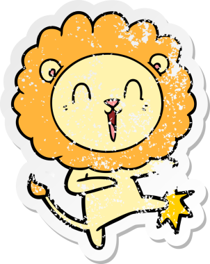 Bir insan tarafından çizilmiş gülen aslan çıkartması.