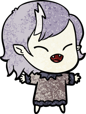 Bir insan tarafından çizilmiş gülen vampir kız çizgi filmi.