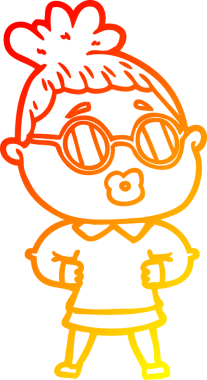 Bir insan tarafından çizilmiş gözlüklü bir karikatür kadın çizimi.