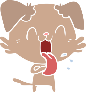 Bir insan tarafından çizilmiş düz renkli çizgi film soluyan köpek.