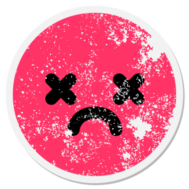 Bir insan tarafından çizilmiş mutsuz, ölü yüz dairesel etiketi.