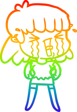 Gökkuşağı gradyan çizimi bir insan tarafından çizilmiş ağlayan bir çizgi kadın çizimi