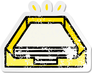 Bir insan tarafından çizilmiş tepside duran sevimli bir karikatür kağıdının sıkıntılı çıkartması.