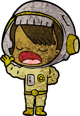 Karikatür astronot kadın bir insan tarafından çizilmiş.