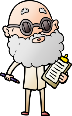 Bir insan tarafından çizilmiş sakallı ve güneş gözlüklü meraklı bir adam.