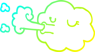 Bir insanın çizdiği fırtınayı savuran karikatür bulutunun soğuk gradyan çizgisi