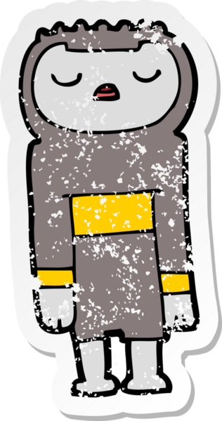 Bir insan tarafından çizilmiş karikatür robotunun sıkıntılı çıkartması.