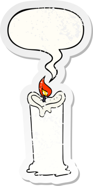 Konuşma baloncuğu olan çizgi film mumu bir insan tarafından çizilmiş sıkıntılı eski bir çıkartma