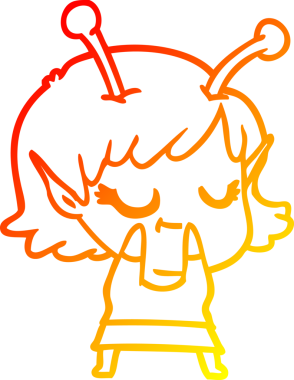 Bir insan tarafından çizilmiş gülümseyen uzaylı kız çizgi filmi.