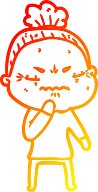 Bir insan tarafından çizilmiş, karikatür çizen yaşlı bir kadın.