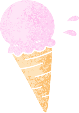 Retro illüstrasyon tarzı tuhaf çizgi film vanilyalı dondurma bir insan tarafından çizilmiş.