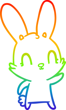 Gökkuşağı gradyan çizgisi. Bir insan tarafından çizilmiş şirin bir tavşan çizimi.