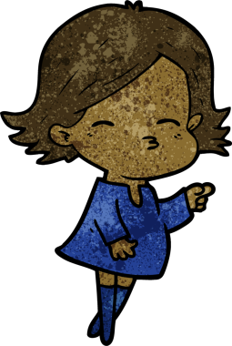 Bir insan tarafından çizilmiş çizgi film kadını.