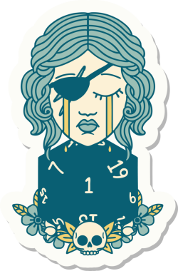 Ağlayan bir insan hırsızının çıkartması. Bir insan tarafından çizilmiş doğal bir D20 rulosu.