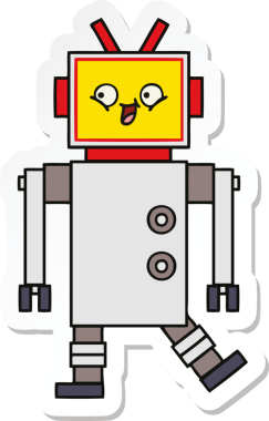 Bir insan tarafından çizilmiş şirin çizgi film robotunun çıkartması.