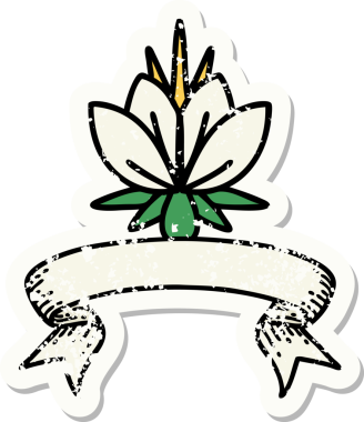 Bir insan tarafından çizilmiş nilüfer çiçeğinin pankartı olan eski bir etiket.