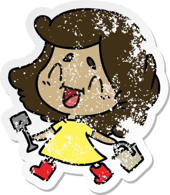 Bir insan tarafından çizilmiş kova ve kürekle çizilmiş tatlı kawai kızı serbest çizilmiş.