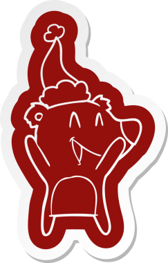 Gülen kutup ayısı garip çizgi film çıkartması Noel Baba şapkası giyen bir insan tarafından çizilmiş.