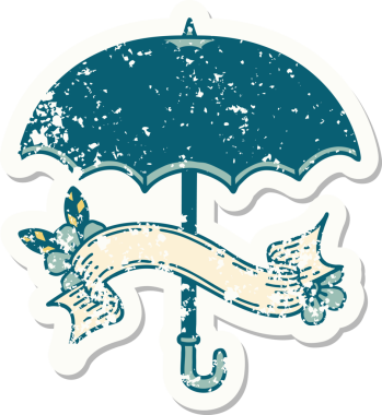 Bir insan tarafından çizilmiş şemsiyeli eski bir etiket.