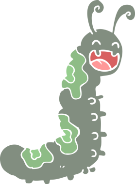 Bir insan tarafından çizilmiş komik düz renkli çizgi film tırtılı.